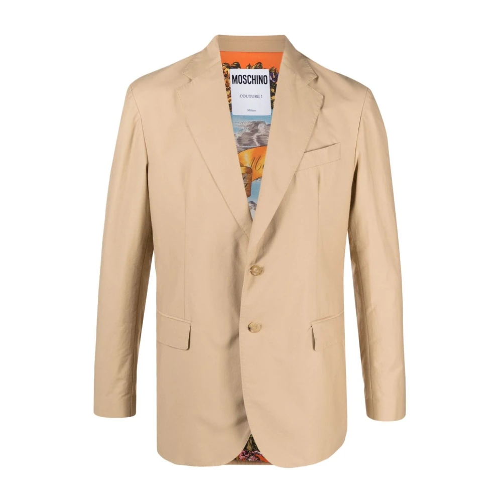 Moschino Beige Bomullsblandning Jacka med Kavajslag Beige, Herr