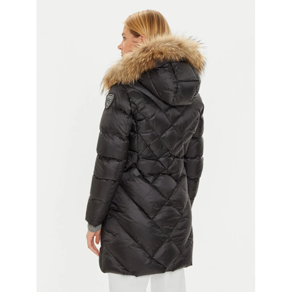 Blauer Lange Bont Gevoerde Jas Vrouwen Black Dames