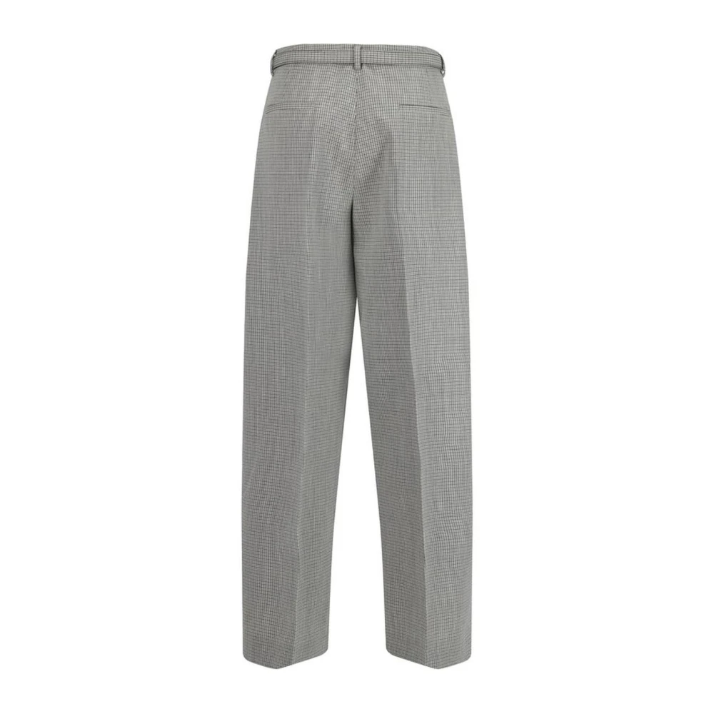 Jil Sander Geruite Wijde Pijp Wollen Broek Gray Dames
