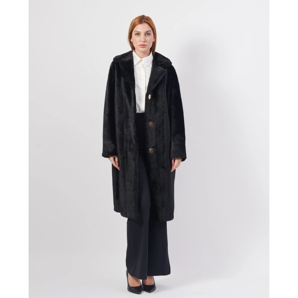 YES ZEE Zwarte Lange Omkeerbare Jas Elegante Stijl Black Dames