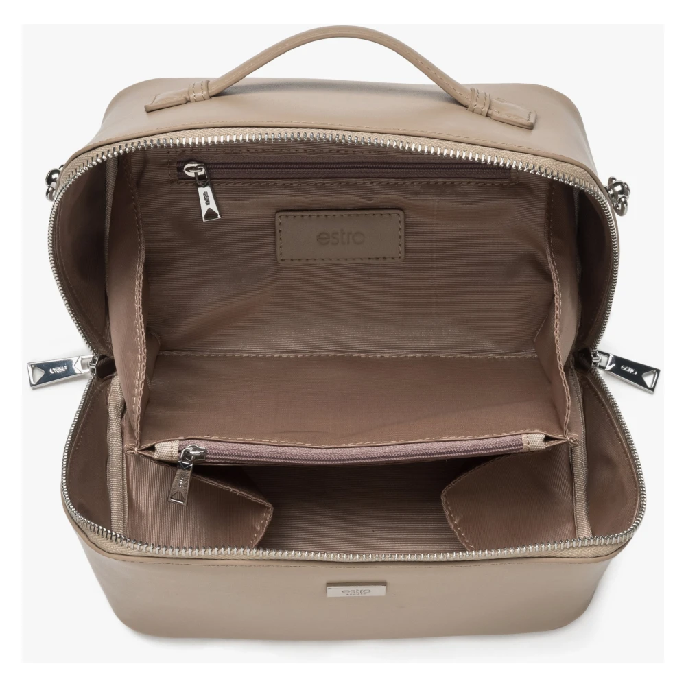 Estro Dames Beige & Grijs Leren Compacte Make-up Tas Beige Dames