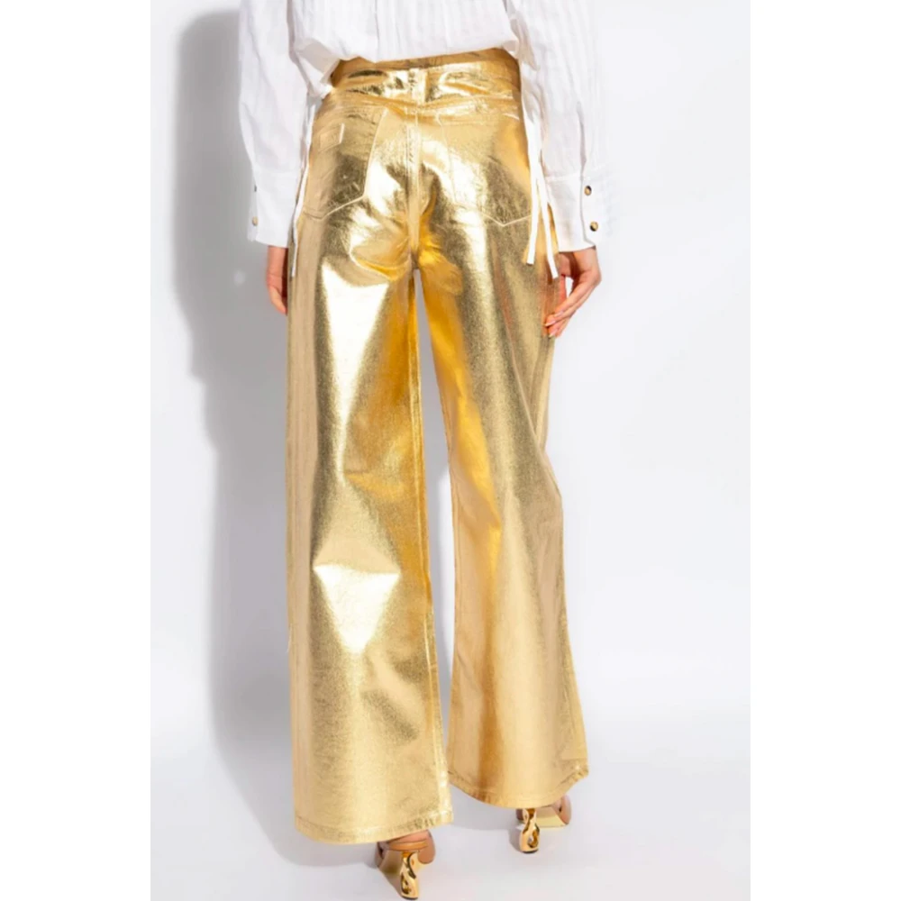 Ganni Metallic Effect Wide Leg Denim Jeans Yellow Dames