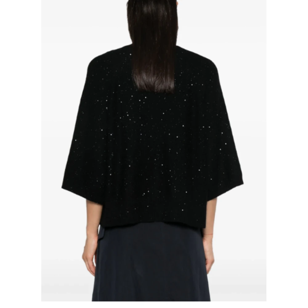 Fabiana Filippi Zwarte Pailletversierde Crew Neck Sweater Black Dames