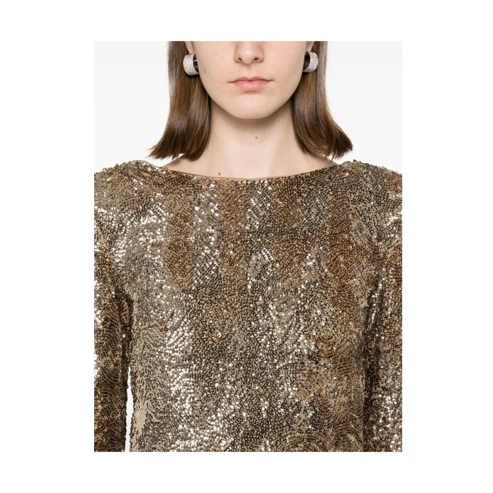 Elisabetta Franchi Kameelbruine Pailletten Jurk Brown Dames