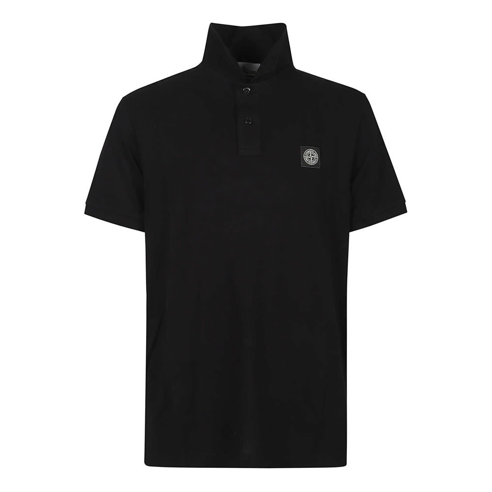 Stone Island Black Polo Shirts, Male, L, Short Sleeve Slim Fit Polo Shirt