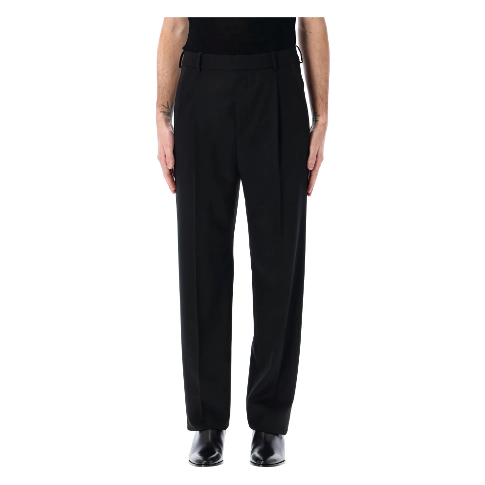 Saint Laurent Zwarte Wol Tuxedo Broek Wortel Pasvorm Black Heren