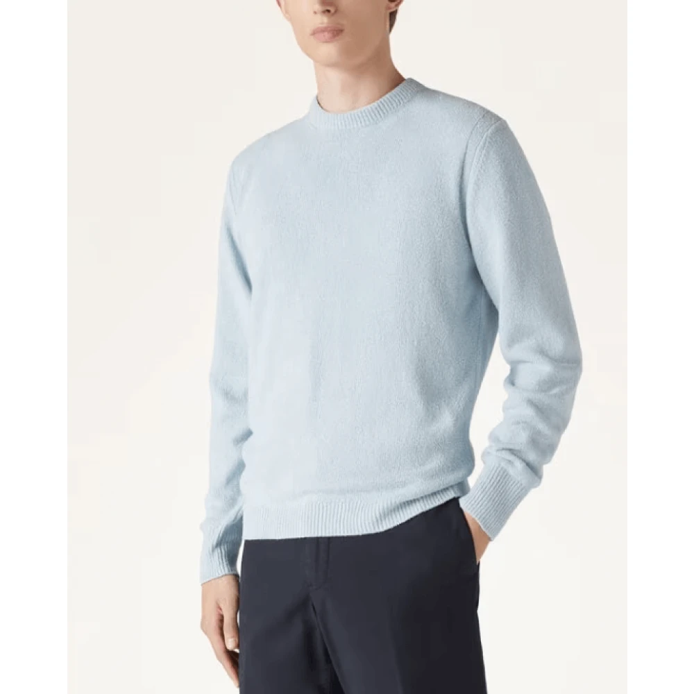 Loro Piana Zijden Crewneck Trui Zachte Esthetiek Blue Heren