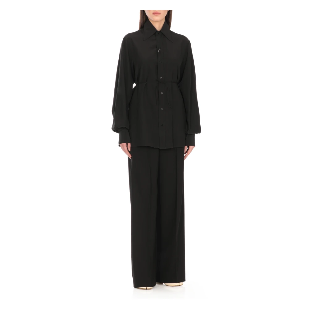 MM6 Maison Margiela Zwarte zijden overhemd met kraag Black Dames