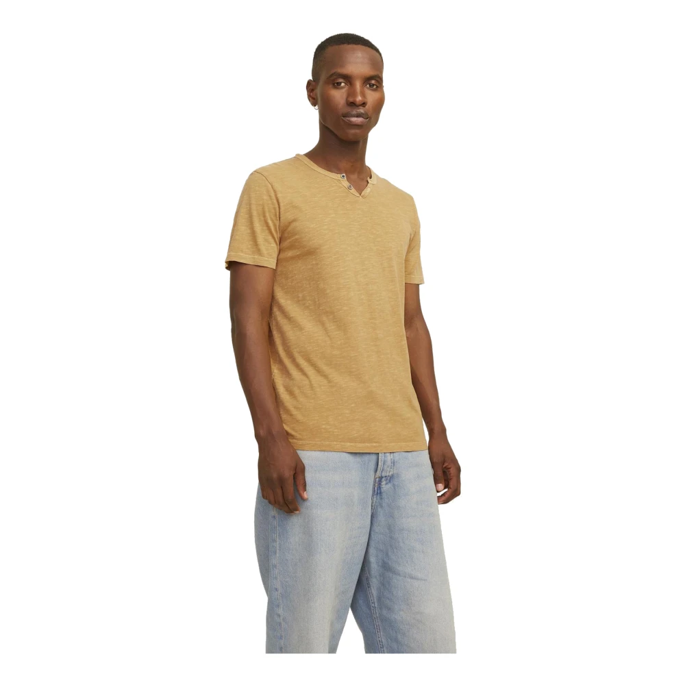 jack & jones Split Neck Casual T-Shirt Yellow Heren