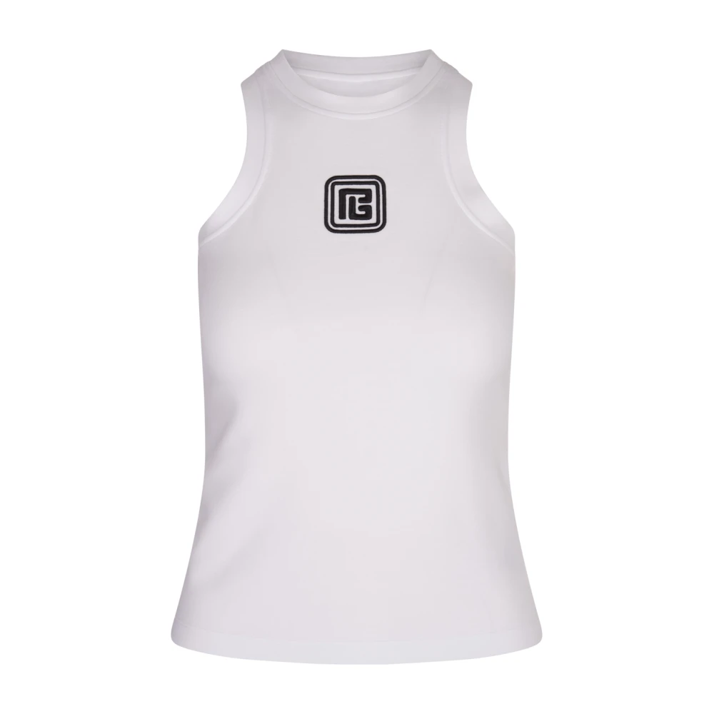 Balmain Vit Tanktop med Retro Logo White, Dam