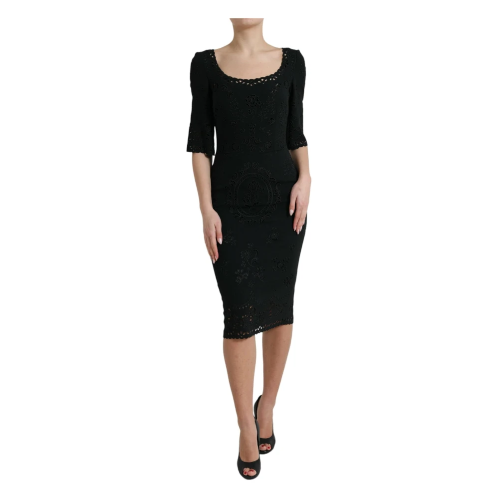 Dolce & Gabbana Bloemen Kant Bodycon Midi Jurk Black Dames