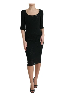 Blommig Spets Bodycon Midi Klänning