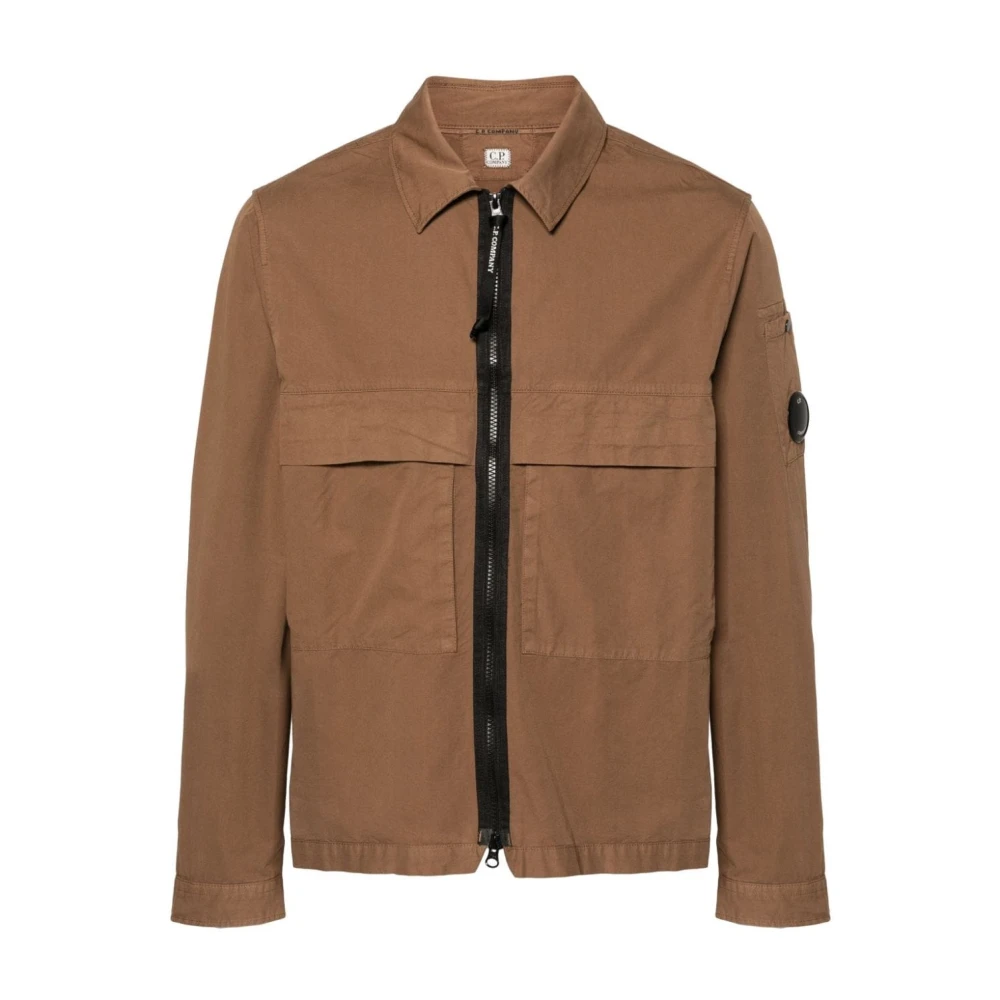 C.P. Company Aarde Bruine Gabardine Shirt Bril Detail Brown Heren