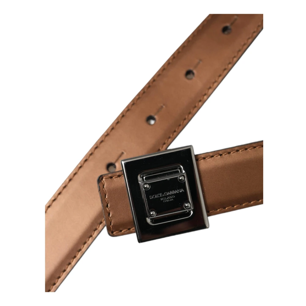Dolce & Gabbana Bronzen Leren Vierkante Metalen Riem Brown Dames