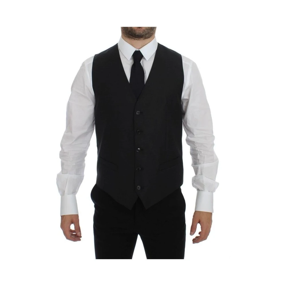 Dolce & Gabbana Men's Gray Wool Silk Blend Dress Vest