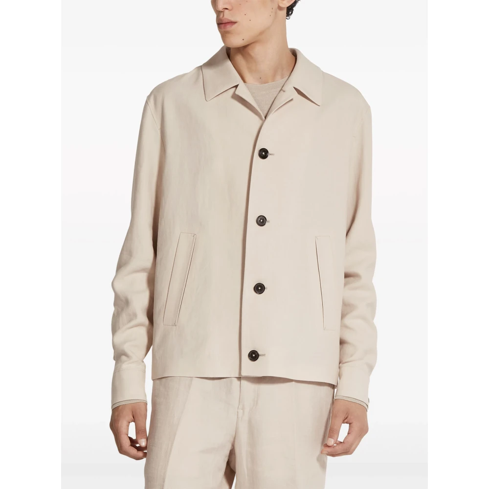 Ermenegildo Zegna Linnen jasje met knoopsluiting zakken Beige Heren