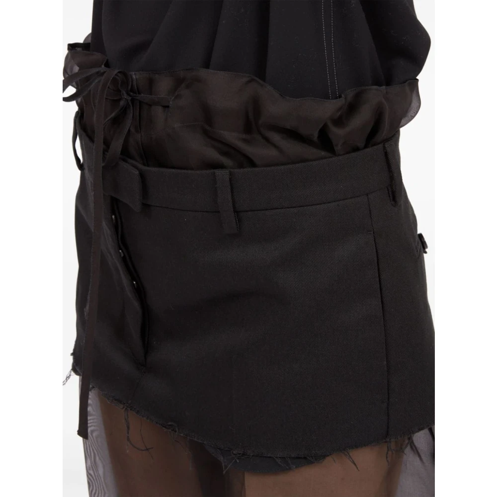 Maison Margiela Zwarte zijden organza shorts met gabardine minirok overlay Black Dames