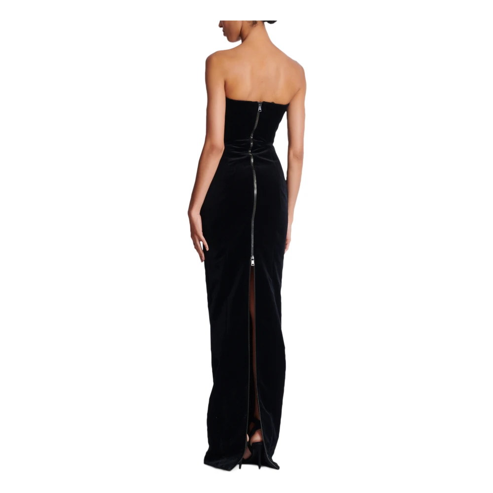 Balmain Lange geborduurde fluwelen bustierjurk Black Dames