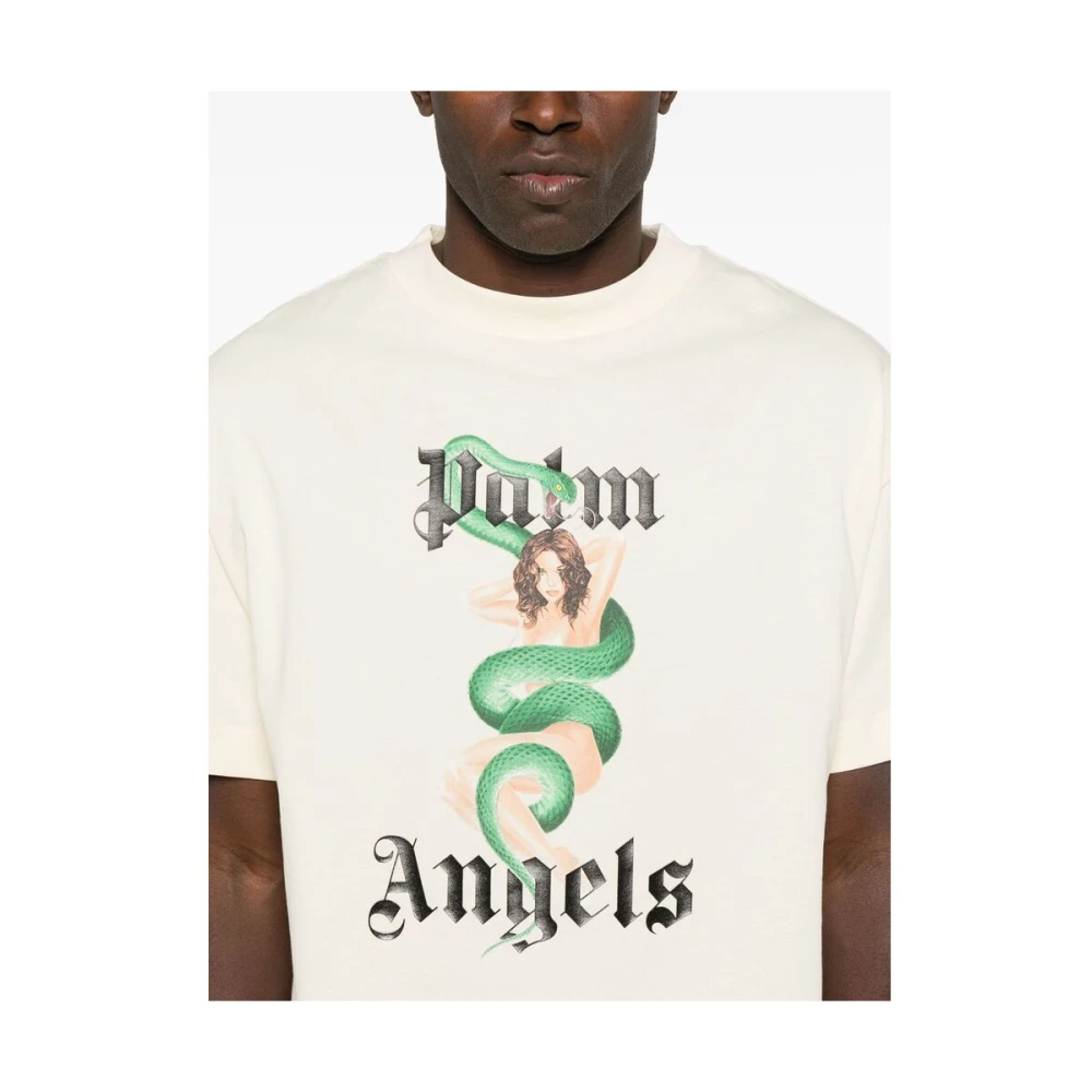 Palm Angels Grafische Print Crew Neck T-shirt Beige Heren