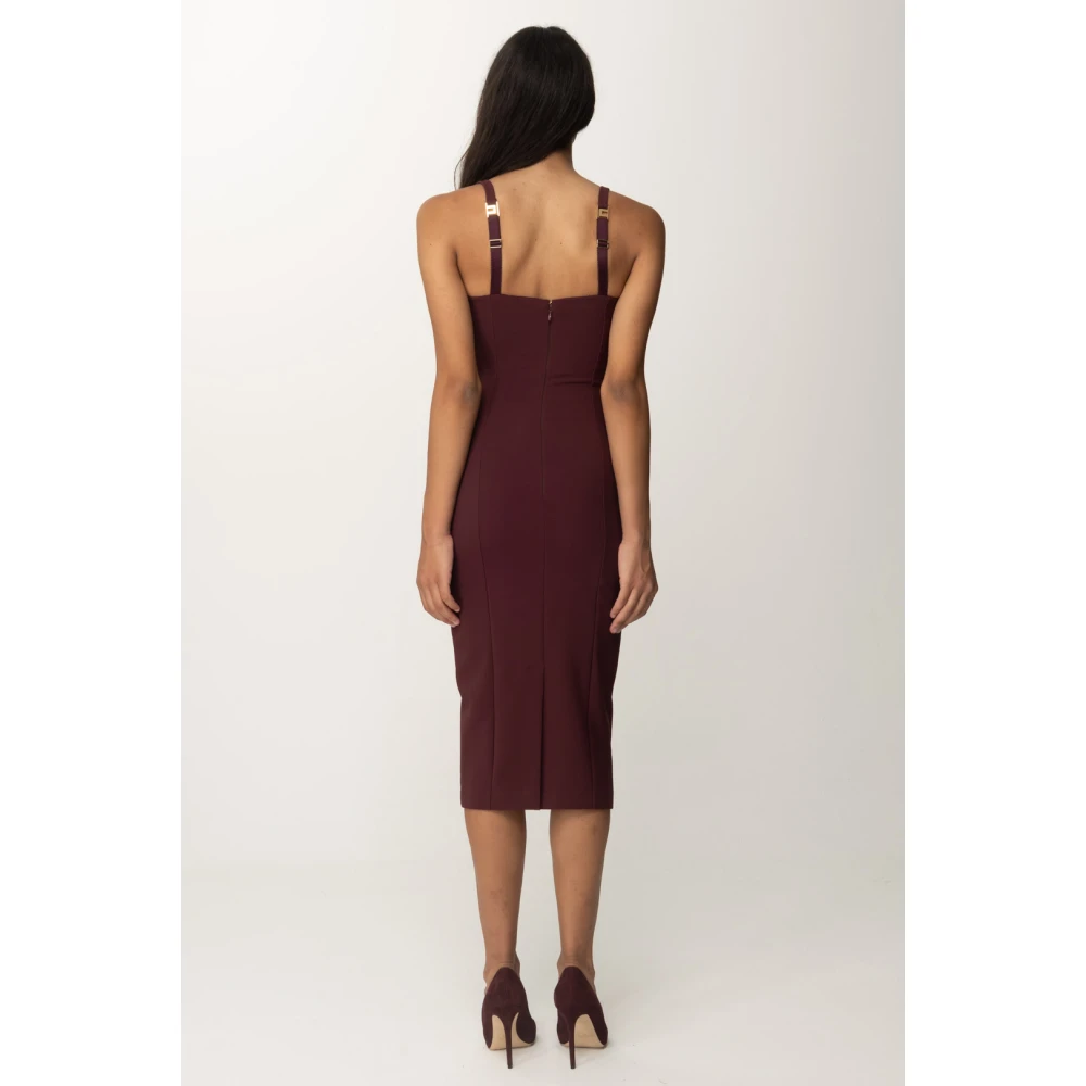 Elisabetta Franchi Rode Stretch Crepe Midi Jurk Red Dames