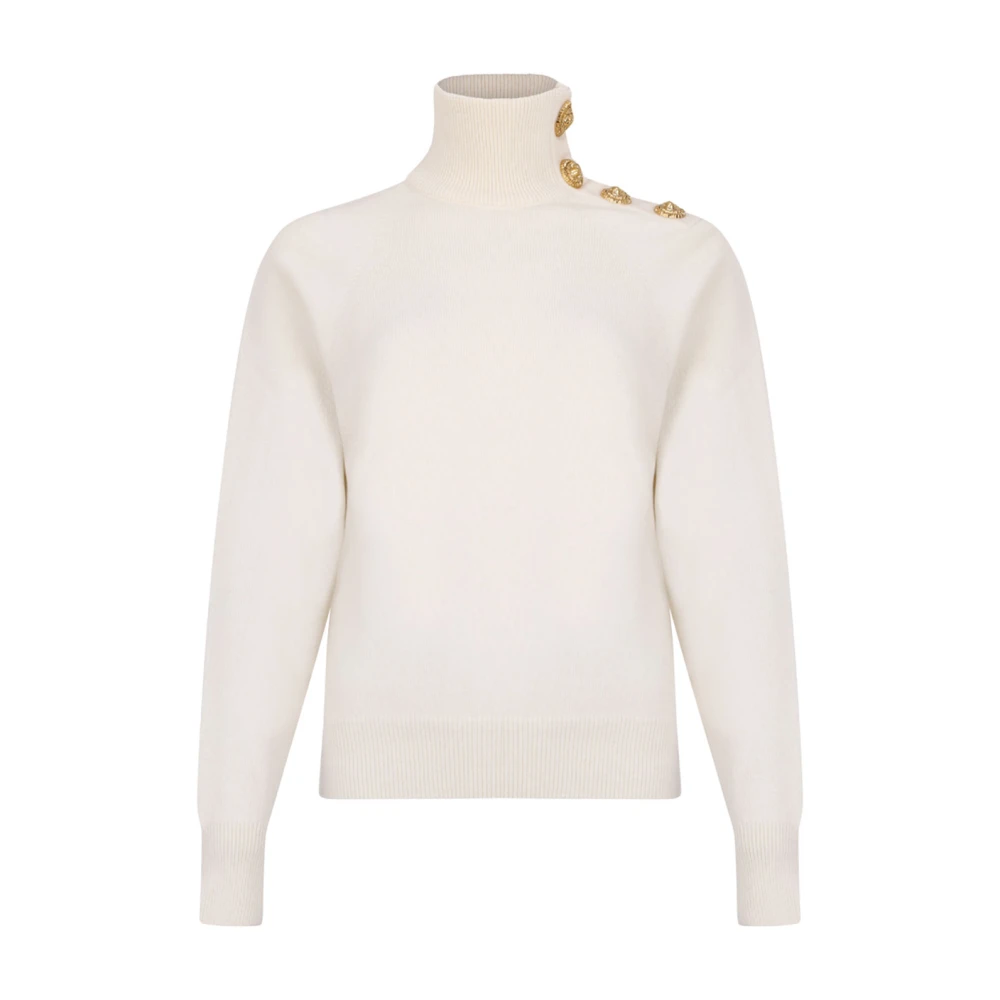 Balmain White High-Neck Coin-Button Jumper - Female - Turtlenecks - 2XS - Knitwear
