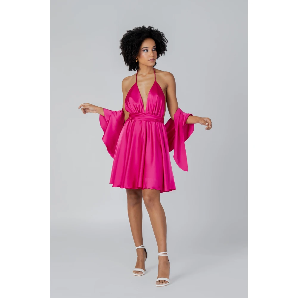 Sol Wears Women Fuchsia Satijnen Mini Jurk met Wrap Pink Dames