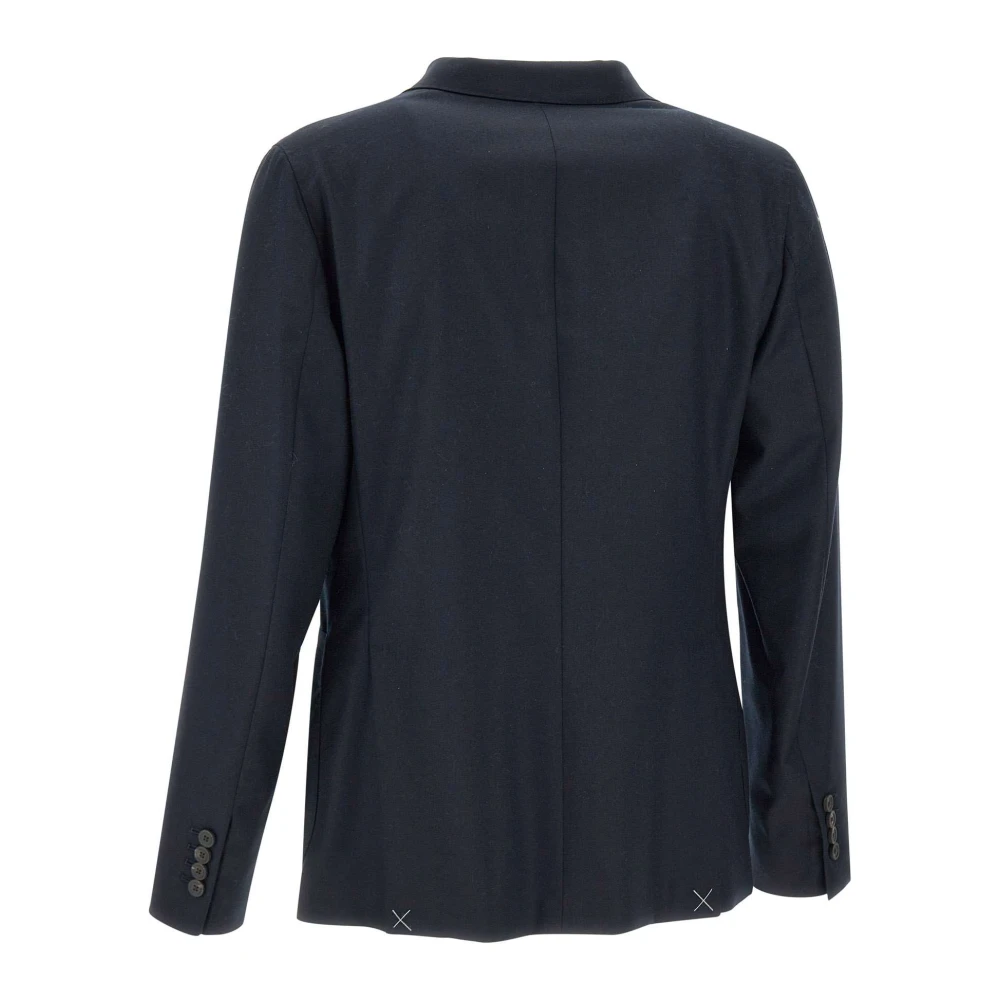 PESERICO Blauwe Wollen Blazer met Revers Blue Heren