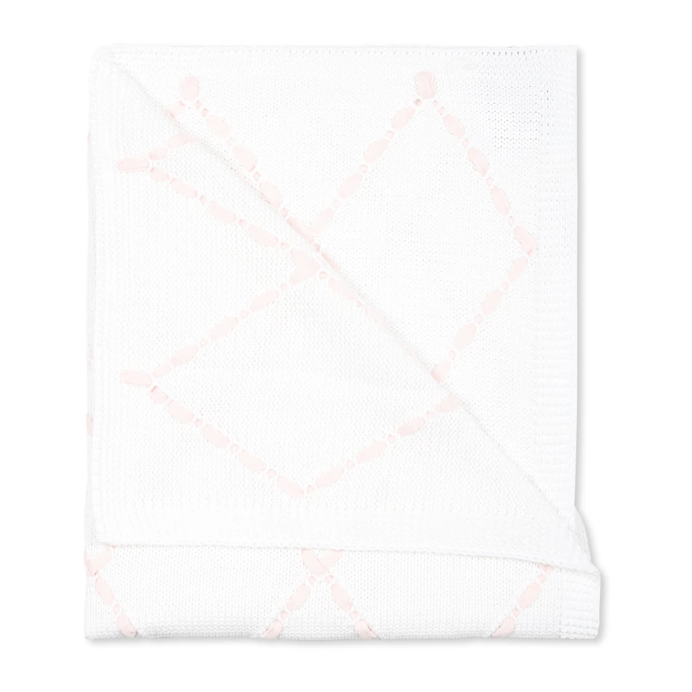 Little Bear Wit Katoenen Deken met Roze Lint White Unisex