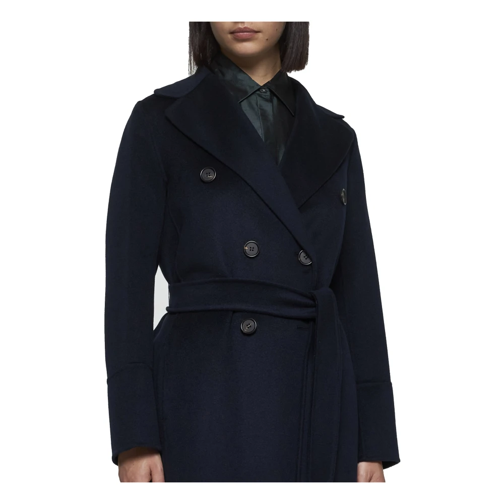 Max Mara Blauwe Picasso Double-Breasted Lange Jas Blue Dames