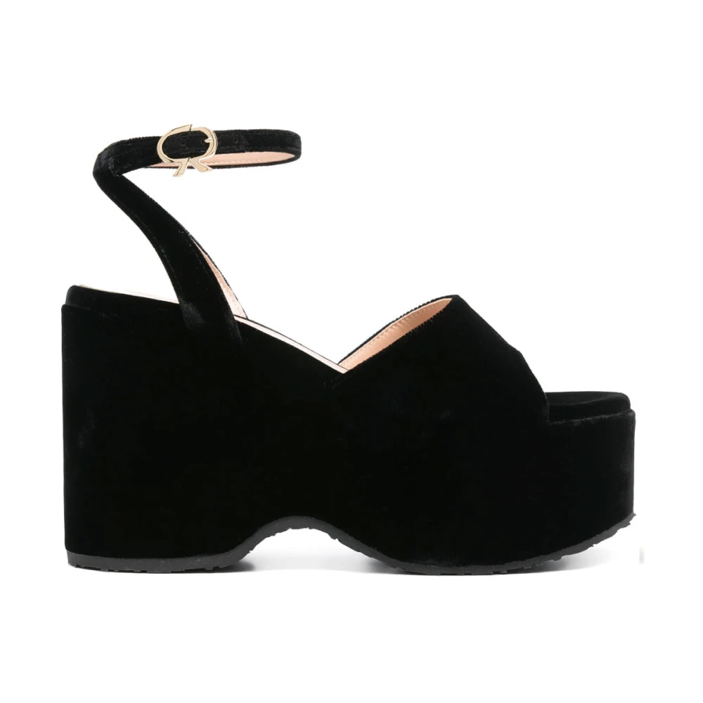 Gianvito Rossi Women's Black Elegant Leather Sandals - Wedges - 7 Uk - Shoes