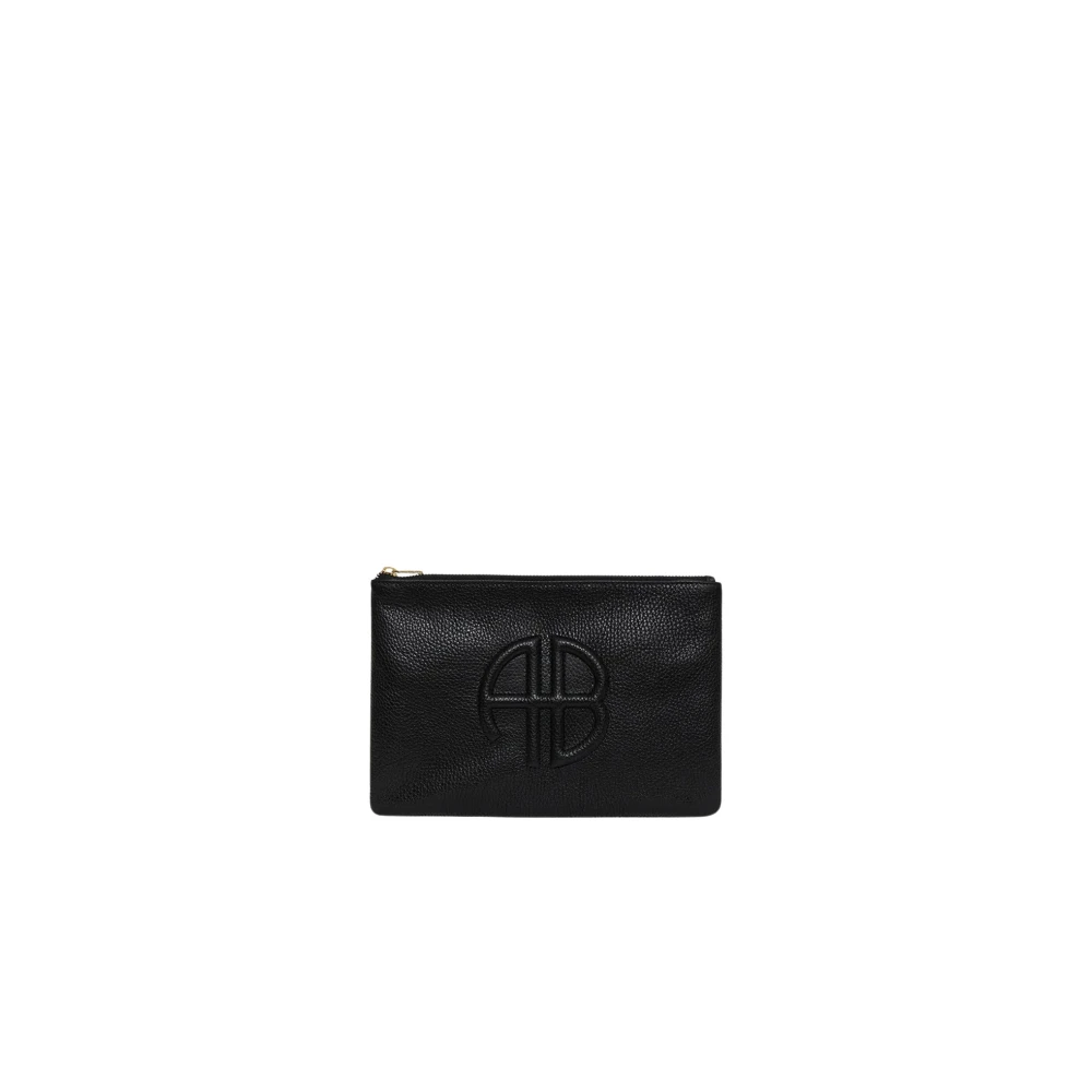 Anine Bing Zwarte Pebbled Leren Clutch Black Dames