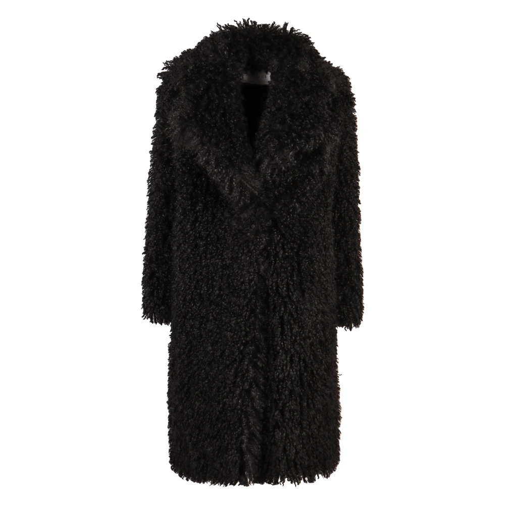 Nina Ricci Faux Fur Revers Wijde Jas Black Dames