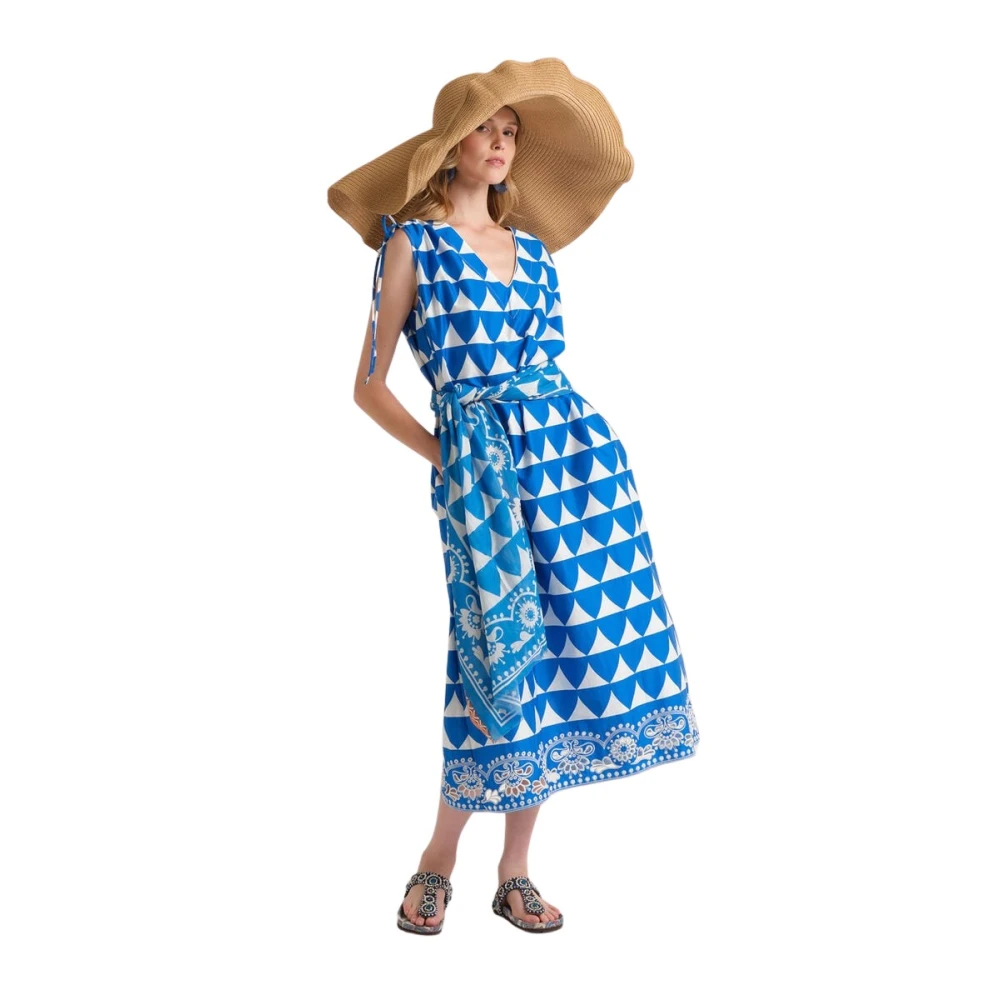 Maliparmi Women's Blue Midi Dresses, 2XL, Optical Broderie Dress