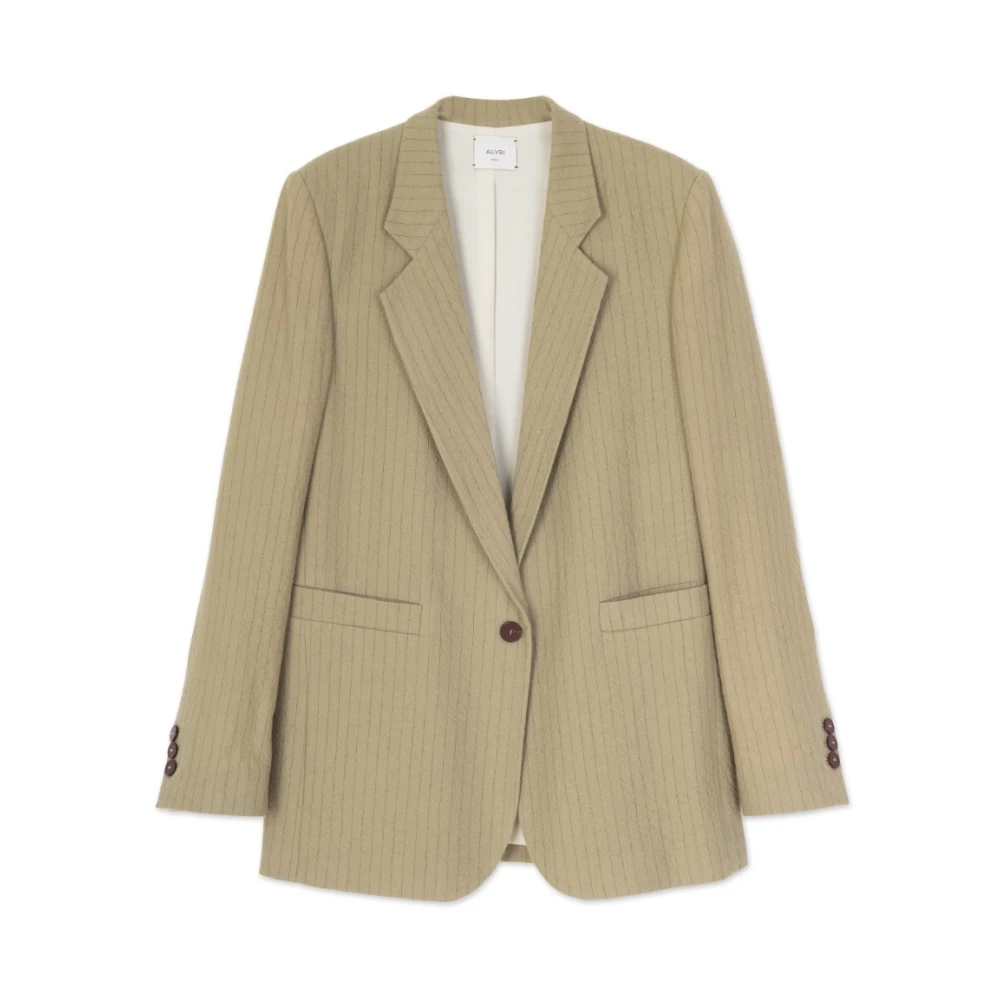 Alysi Gestreepte wollen blazer Beige Dames