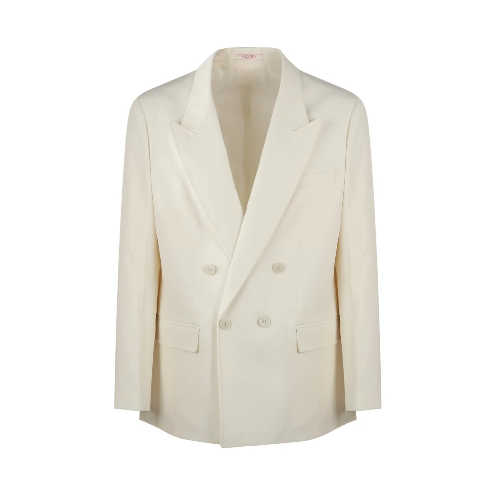 Valentino Garavani Witte Wol Double-Breasted Blazer Jas White Heren