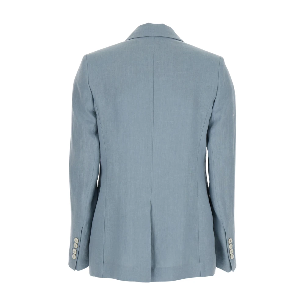 Eleventy Blauwe Linnen Dubbel-Borst Peak Revers Jas Blue Dames