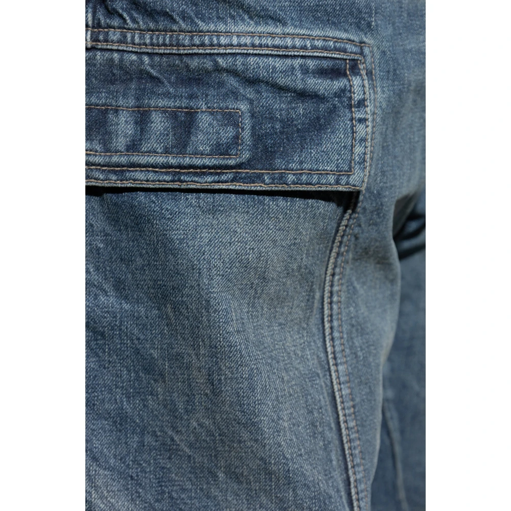 Rick Owens Double Cargo Pocket Denim Broek Blue Heren
