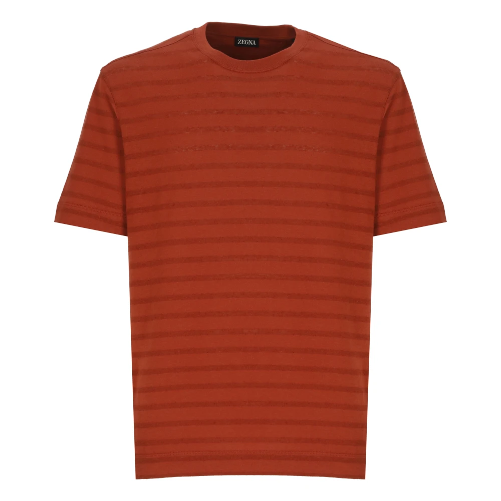 Zegna Men's Brown T-Shirts, L, Striped Cotton T-Shirt