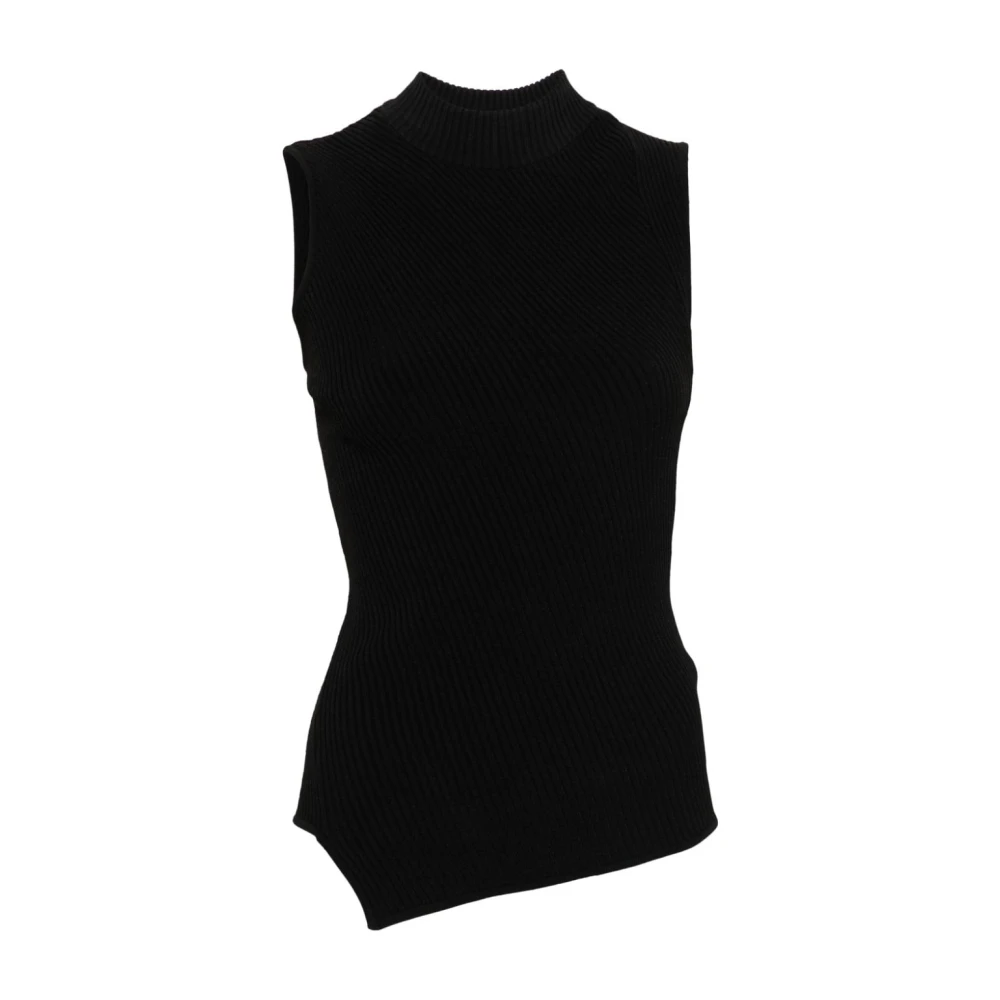 TotêMe Asymmetrische Zwarte Viscose Top Black Dames