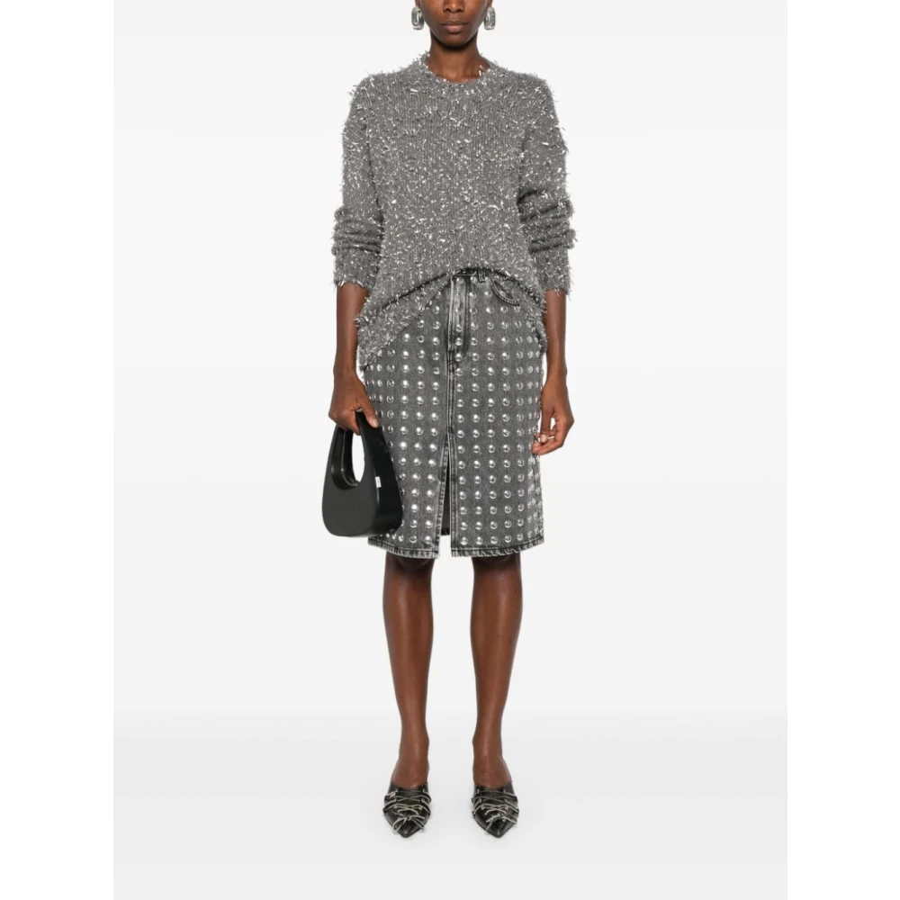 Msgm Grijze Ribgebreide Trui Gray Dames