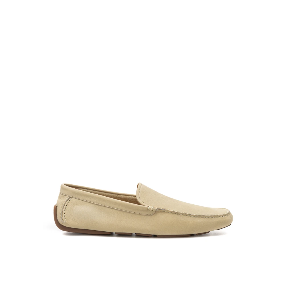 Bally Mannelijk Beige Suède Mocassin Met Rubberen Zool