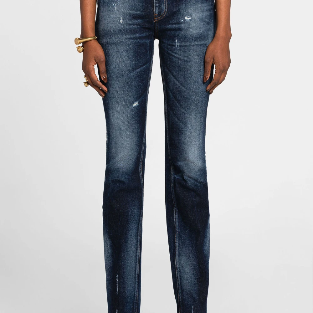 Roberto Cavalli Patchwork Straight-Leg Jeans met dierenprint Blue Dames