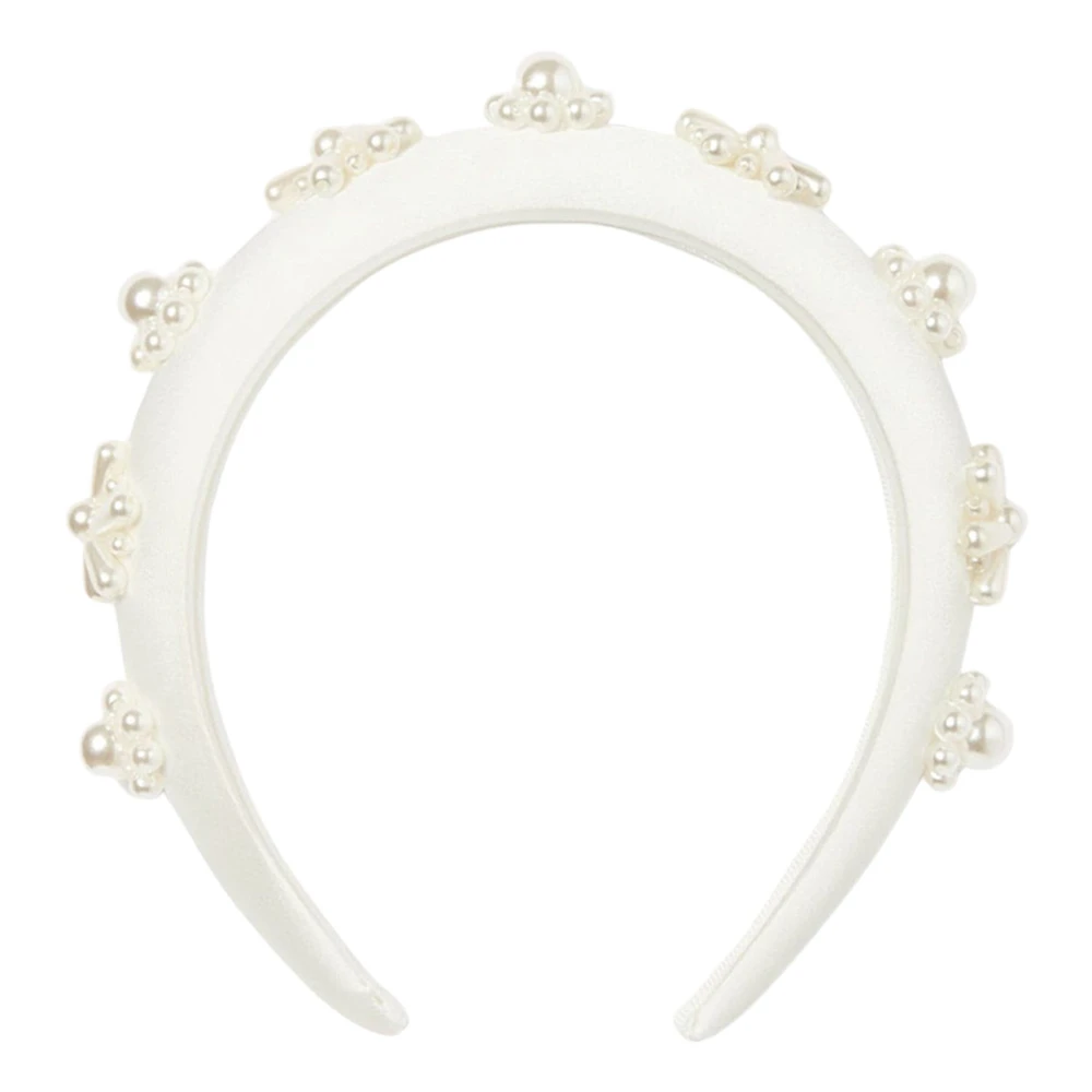 Self Portrait Women's White Pearl Flower Satin Headband