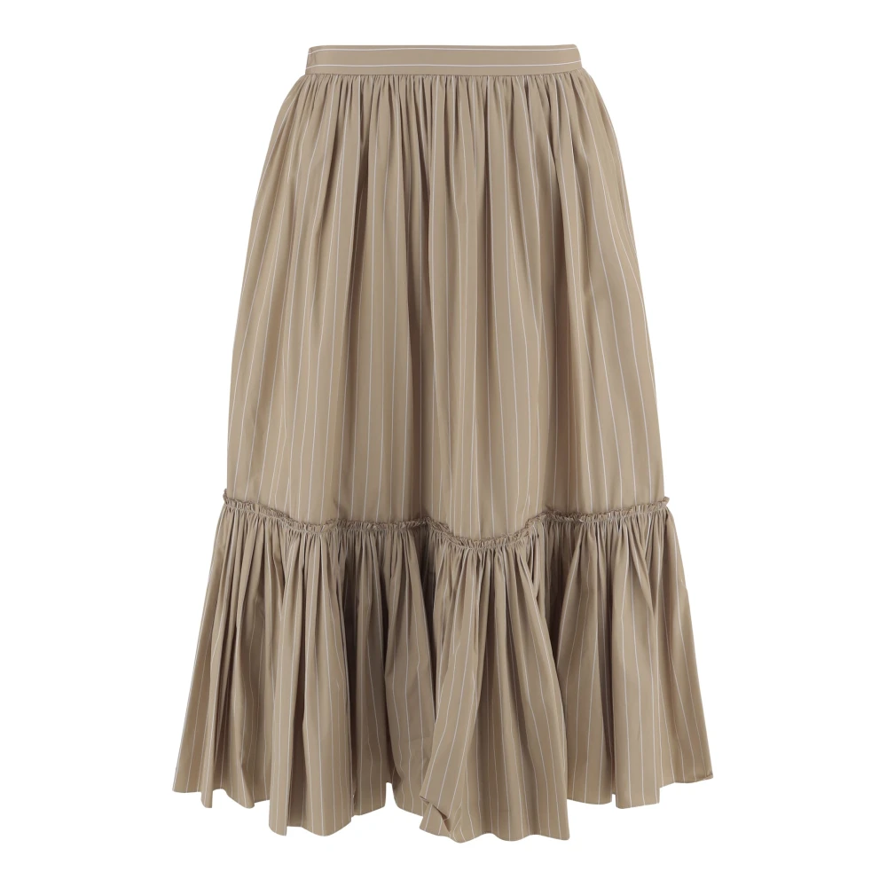 Jil Sander Women's Beige Maxi Skirts, M, Cotton Skirt With Striped Pattern