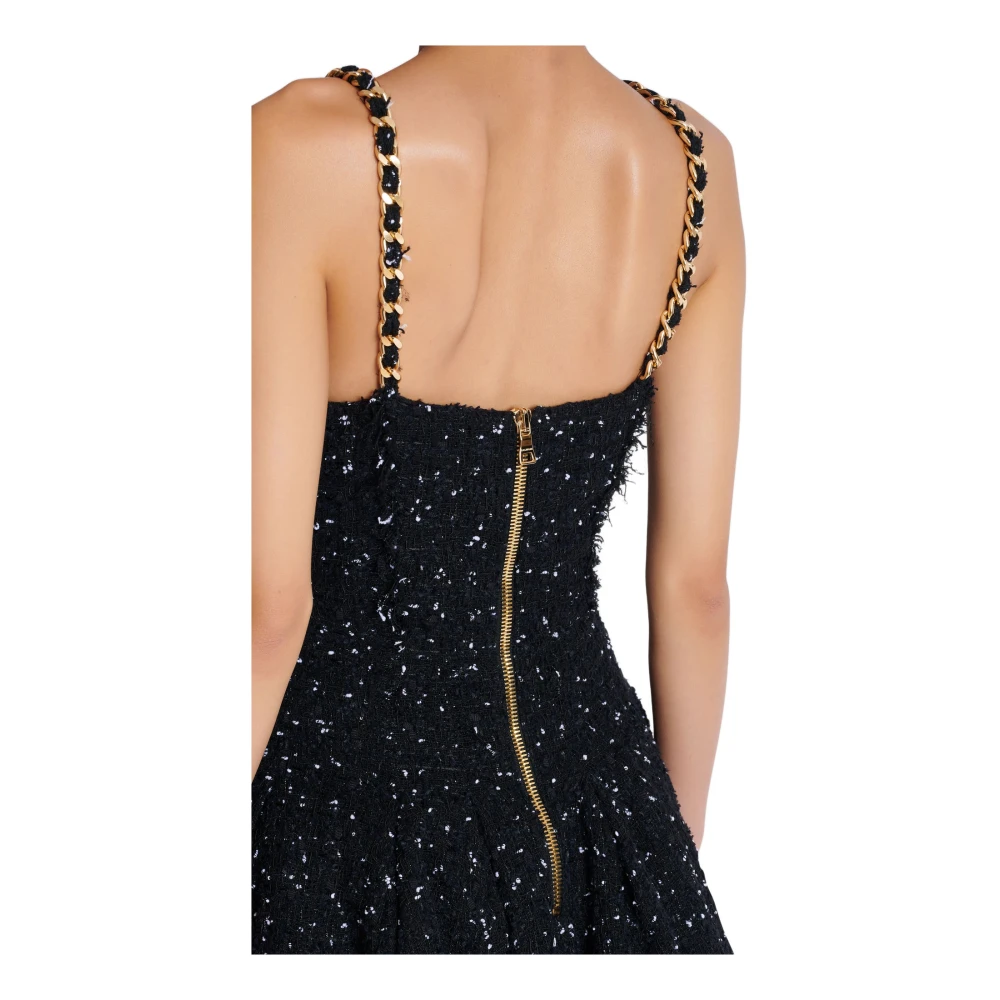 Balmain Gestreepte polka-dot tweedjurk Black Dames