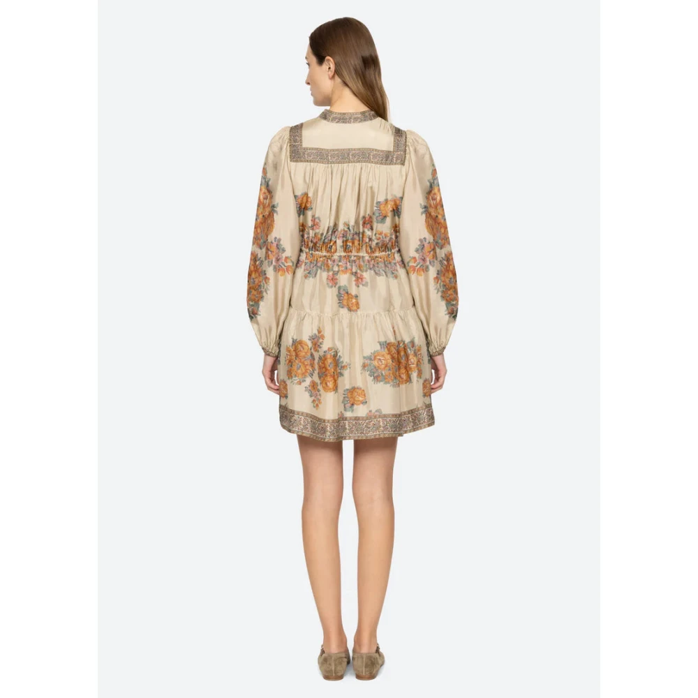 Sea NY Bloemenprint Minijurk met Pofmouwen Beige Dames