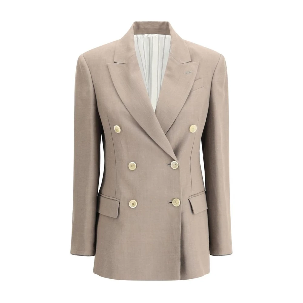 BRUNELLO CUCINELLI Elegante Double-Breasted Blazer met Zakken Beige Dames