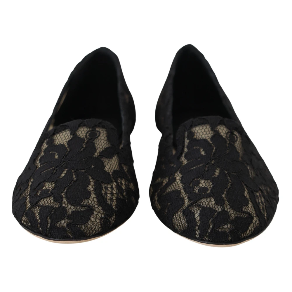 Dolce & Gabbana Zwarte bloemen kanten loafers platte schoenen Black Dames