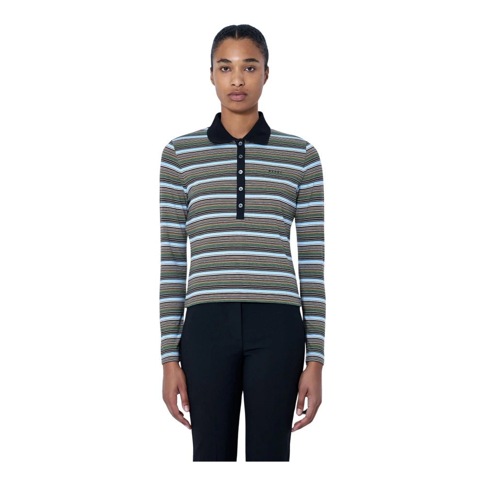 Marni , Polo Shirts, Female, Multicolor, Xs, Striped Long Sleeve Polo Shirt