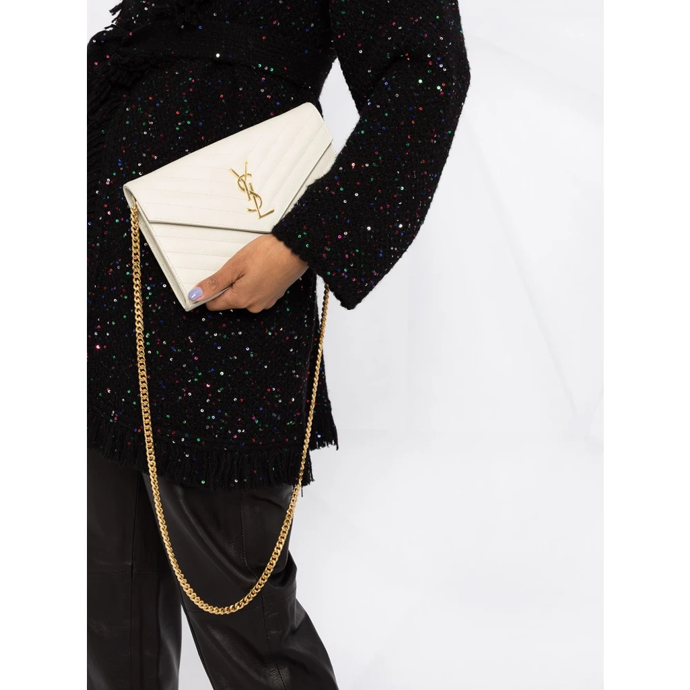 Saint Laurent Witte leren schoudertas met metalen initialen White Dames